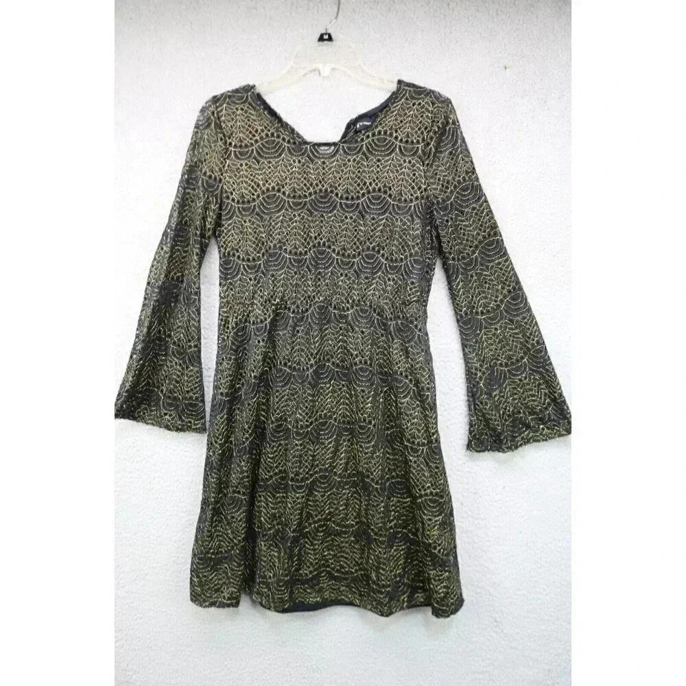 Art Class Bell Sleeves Metallic Sheer Dress w/Slip Dress Underneath-XL Jrs.